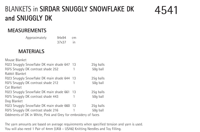 Sirdar Blankets Knitting Pattern in Snuggly DK and Snowflake DK 4541P PDF DOWNLOAD