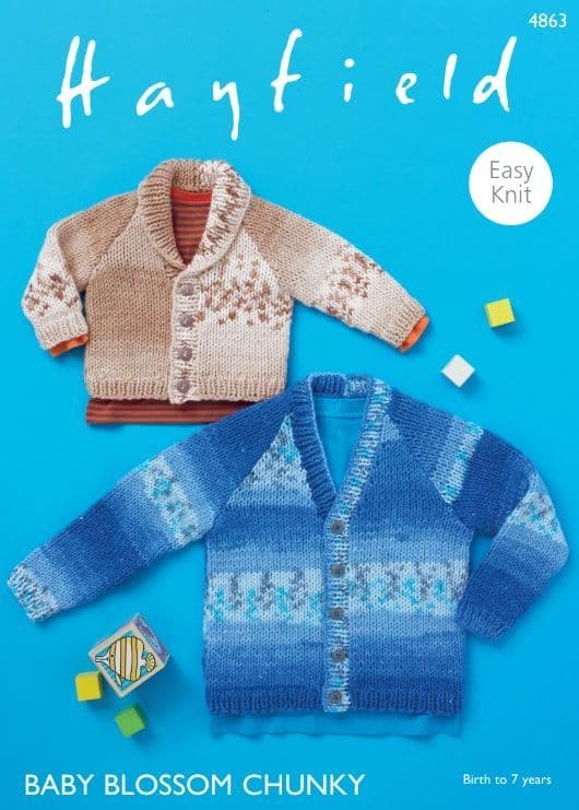 Hayfield Babies/Boys Cardigans Knitting Pattern in Blossom Chunky 4863P PDF DOWNLOAD