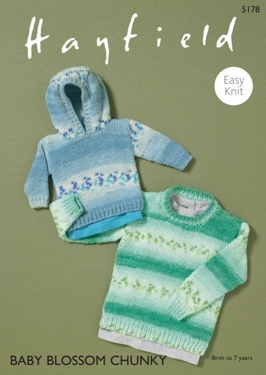 Hayfield Babies/Boys Sweaters Knitting Pattern in Blossom Chunky 5178P PDF DOWNLOAD