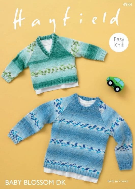 Hayfield Babies/Boys Sweaters Knitting Pattern in Blossom DK 4934P PDF DOWNLOAD