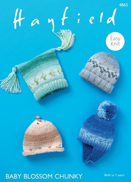 Hayfield Babies/Children's Hats Knitting Pattern in Blossom Chunky 4865P PDF DOWNLOAD