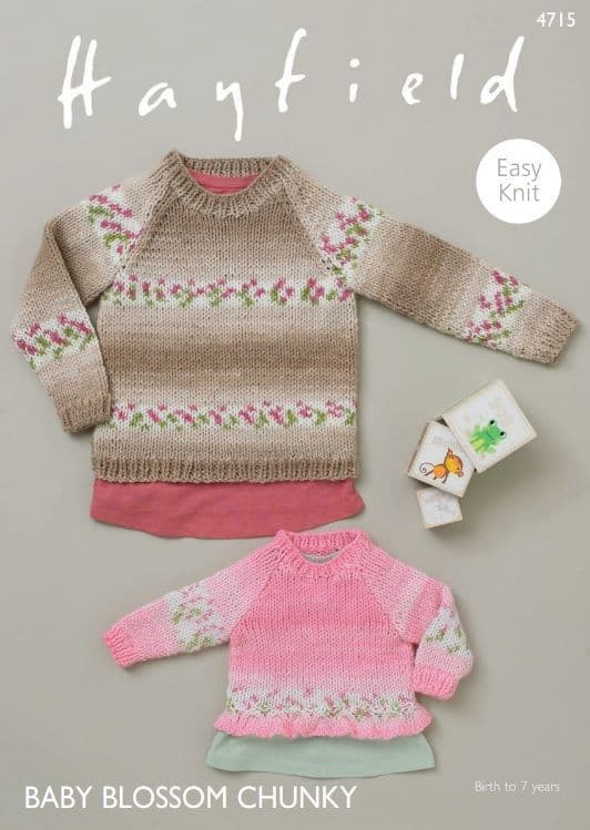 Hayfield Babies/Children's Sweaters Knitting Pattern in Blossom Chunky 4715P PDF DOWNLOAD