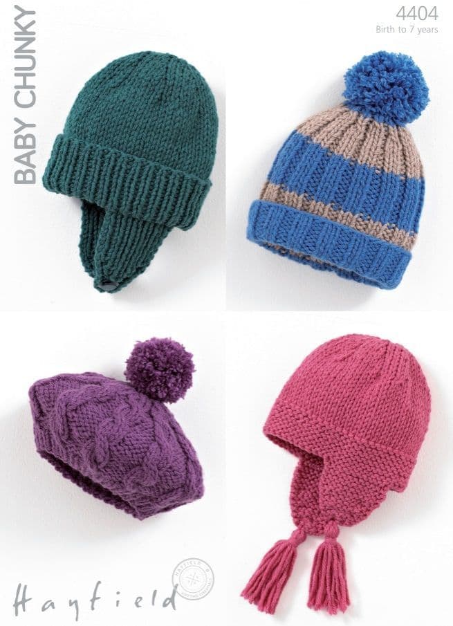 Hayfield Babies/Childrens Hats Knitting Pattern in Baby Chunky 4404P PDF DOWNLOAD
