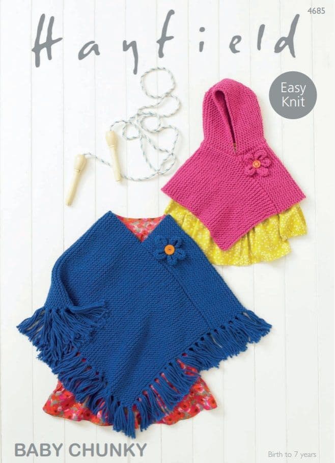 Hayfield Babies/Childrens Poncho's Knitting Pattern in Baby Chunky 4685P PDF DOWNLOAD