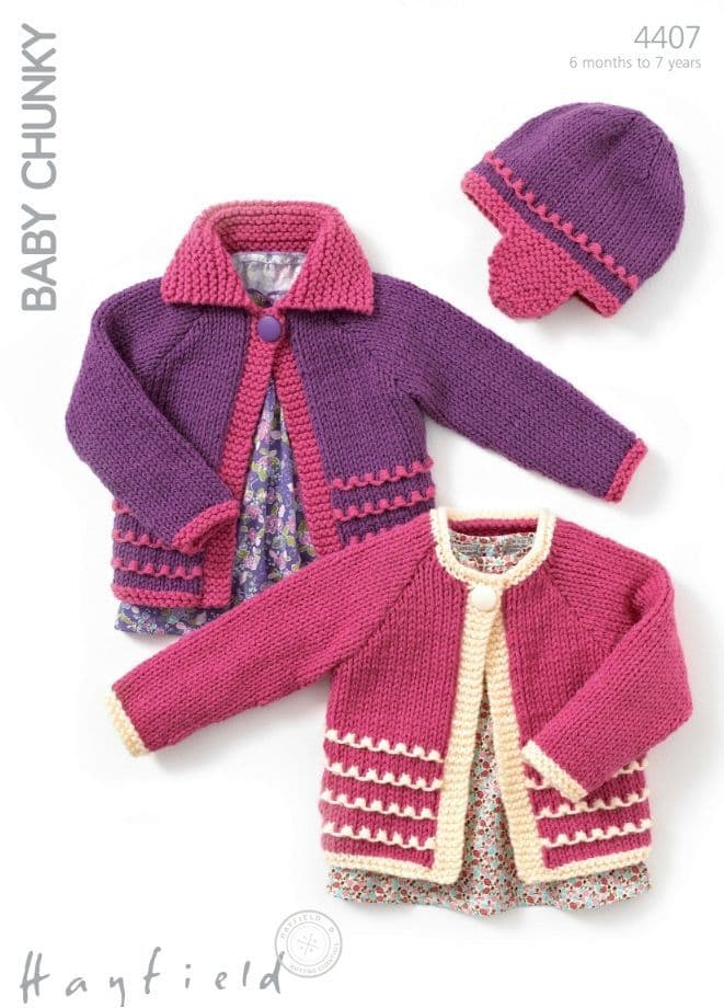 Hayfield Babies/Girls Cardigans & Hat Knitting Pattern in Baby Chunky 4407P PDF DOWNLOAD