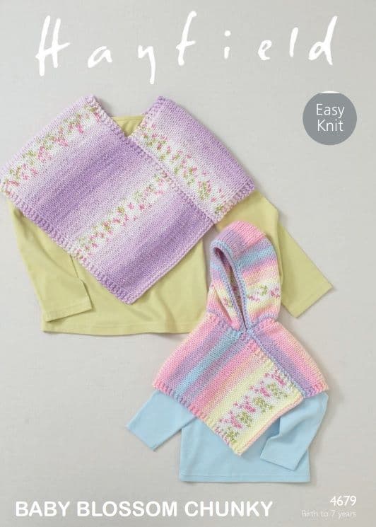 Hayfield Babies/Girls Ponchos Knitting Pattern in Blossom Chunky 4679P PDF DOWNLOAD