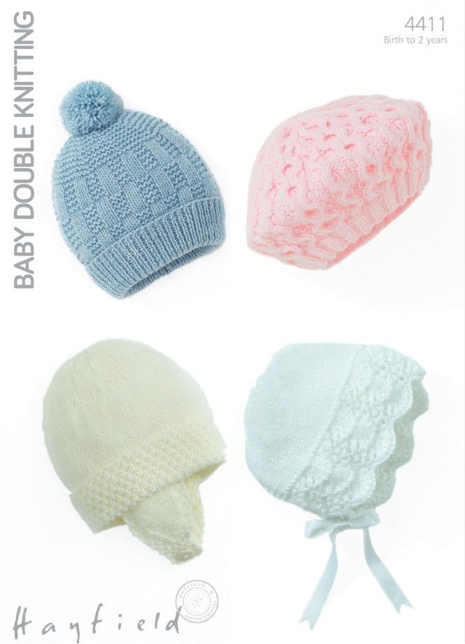 Hayfield Babies Hats Knitting Pattern in Baby DK 4411P PDF DOWNLOAD