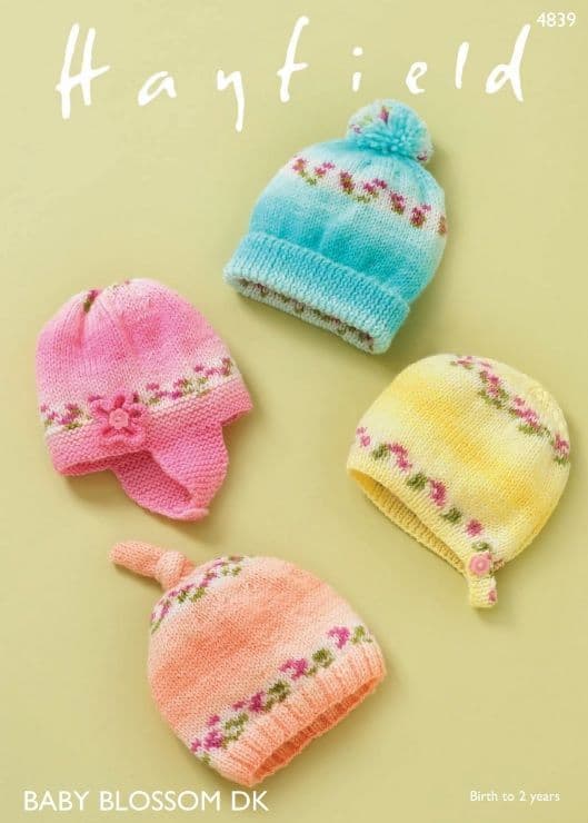 Hayfield Babies Hats Knitting Pattern in Blossom DK 4839P PDF DOWNLOAD