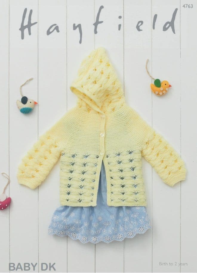 Hayfield Babies Hooded Matinee Jacket Knitting Pattern in Baby DK 4763P PDF DOWNLOAD