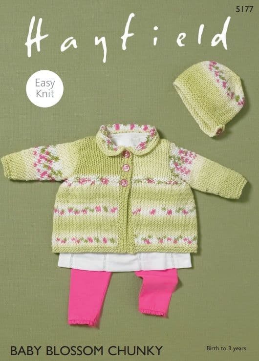 Hayfield Babies Matinee Coat & Bonnet Knitting Pattern in Blossom Chunky 5177P PDF DOWNLOAD