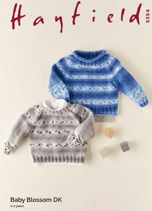Hayfield Baby Boys Sweaters Knitting Pattern in Blossom DK 5354P PDF DOWNLOAD