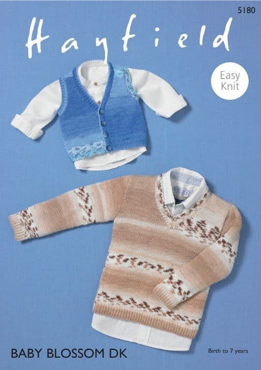 Hayfield Baby/Boys Vest & Sweater Knitting Pattern in Blossom DK 5180P PDF DOWNLOAD