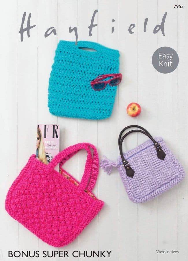 Hayfield Bags Knitting Pattern Bonus Super Chunky 7955P PDF DOWNLOAD