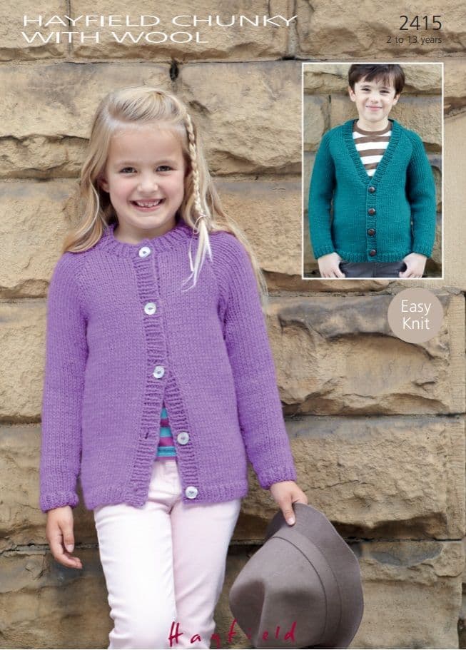 Hayfield Boys/Girls Cardigans Knitting Pattern in Chunky with Wool 2415P PDF DOWNLOAD
