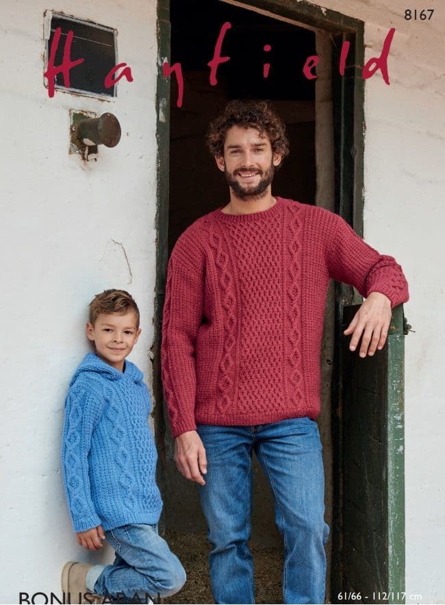 Hayfield Boys/Mens Sweaters Knitting Pattern in Bonus Aran 8167P PDF DOWNLOAD
