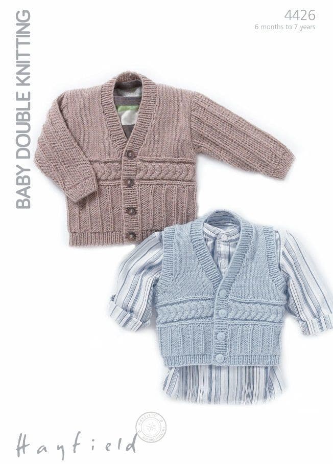 Hayfield Boys V Neck Cardigan & Waistcoat Knitting Pattern in Baby DK 4426P PDF DOWNLOAD
