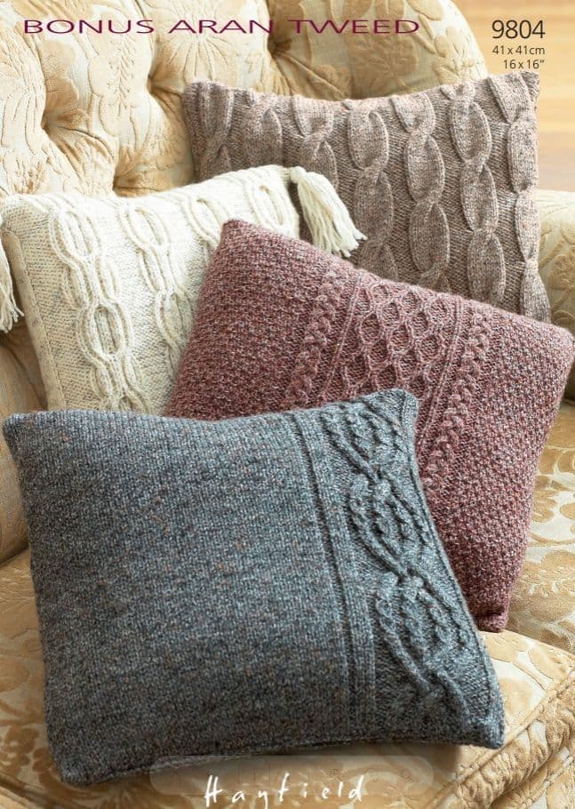 Hayfield Cushion Covers Knitting Pattern in Bonus Aran Tweed 9804P PDF DOWNLOAD