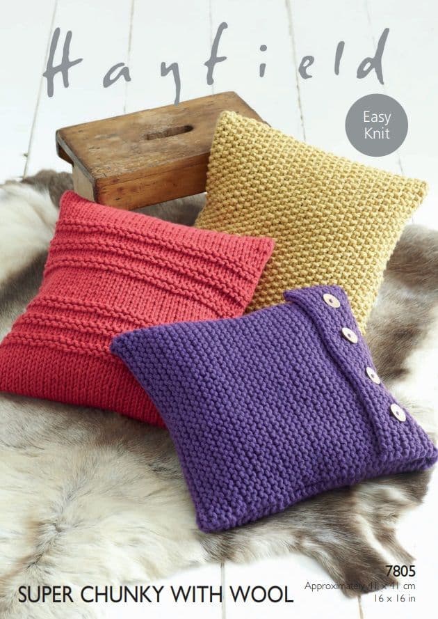 Hayfield Cushion Covers Knitting Pattern in Super Chunky with Wool 7805P PDF DOWNLOAD