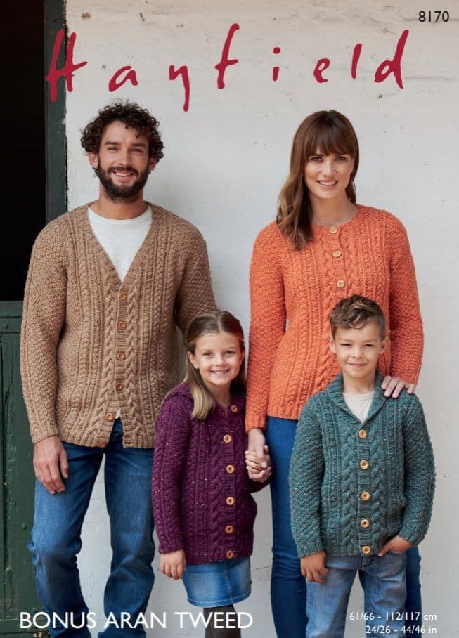 Hayfield Family Cardigans Knitting Pattern in Aran Tweed 8170P PDF DOWNLOAD