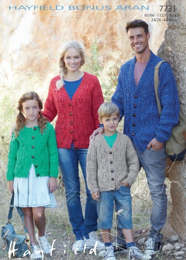 Hayfield Family Cardigans Knitting Pattern in Bonus Aran 7731P PDF DOWNLOAD