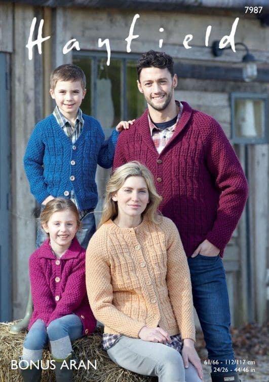 Hayfield Family Cardigans Knitting Pattern in Bonus Aran 7987P PDF DOWNLOAD