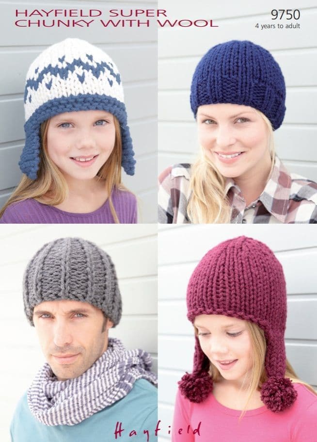 Hayfield Family Hats Knitting Pattern in Super Chunky with Wool 9750P PDF DOWNLOAD