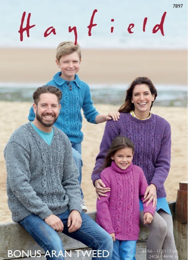 Hayfield Family Sweaters Knitting Pattern in Aran Tweed 7897P PDF DOWNLOAD