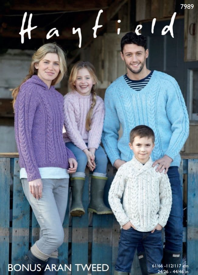 Hayfield Family Sweaters Knitting Pattern in Aran Tweed 7989P PDF DOWNLOAD
