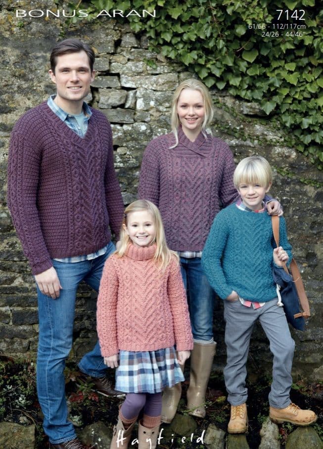 Hayfield Family Sweaters Knitting Pattern in Bonus Aran 7142P PDF DOWNLOAD