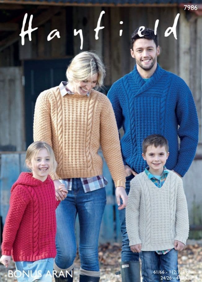 Hayfield Family Sweaters Knitting Pattern in Bonus Aran 7986P PDF DOWNLOAD