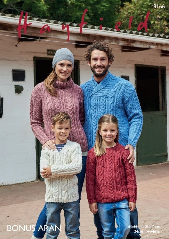 Hayfield Family Sweaters Knitting Pattern in Bonus Aran 8166P PDF DOWNLOAD