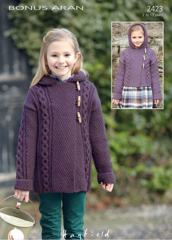 Hayfield Girls Coats Knitting Pattern in Bonus Aran 2423P PDF DOWNLOAD