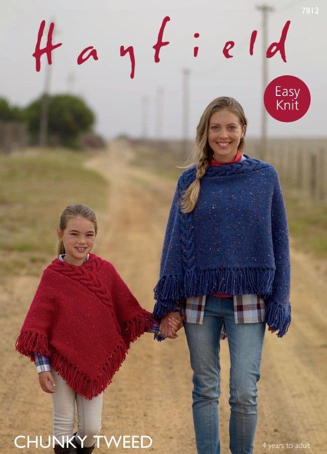 Hayfield Girls & Ladies Poncho Knitting Pattern in Chunky Tweed 7812P PDF DOWNLOAD