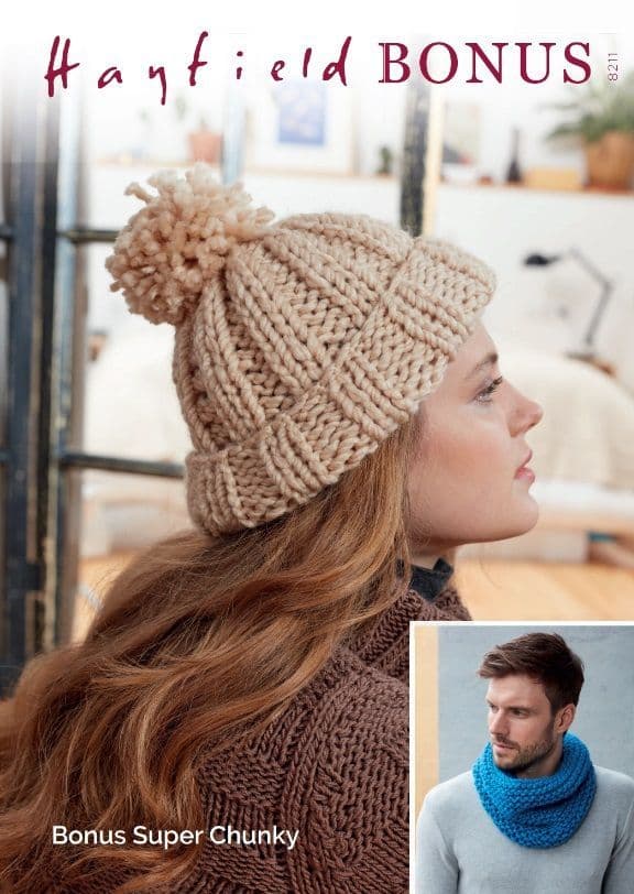 Hayfield Hat & Snood Knitting Pattern in Bonus Super Chunky 8211P PDF DOWNLOAD