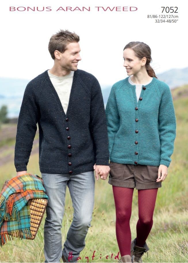 Hayfield Ladies and Mens Cardigans Knitting Pattern in Bonus Aran Tweed 7052P PDF DOWNLOAD