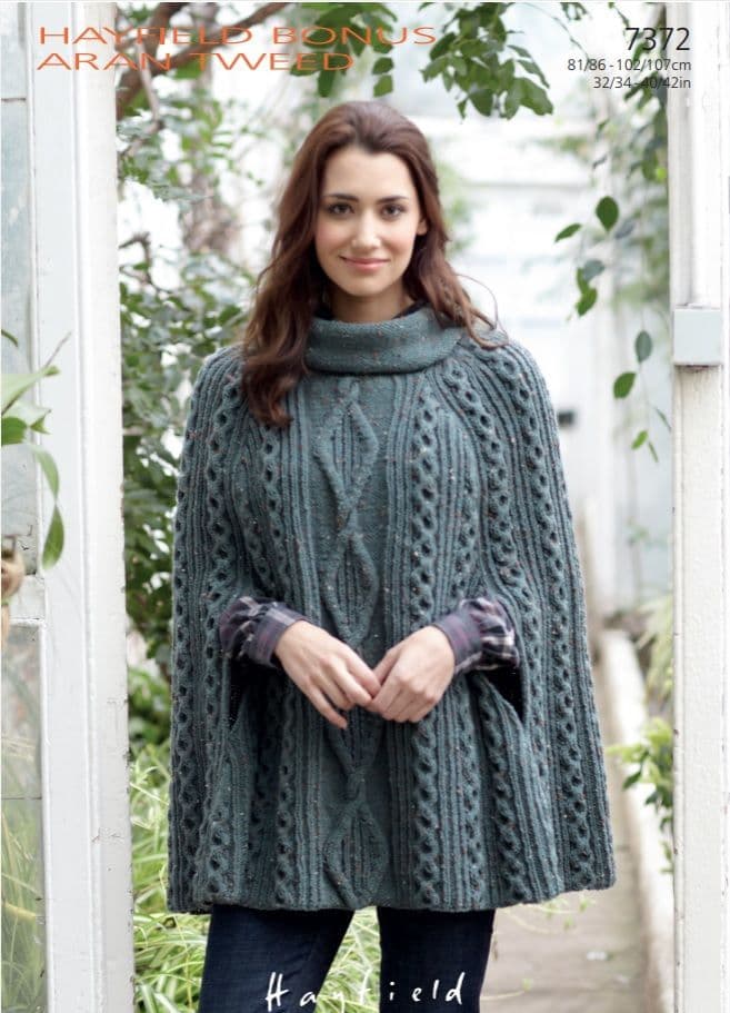 Hayfield Ladies Cape Knitting Pattern in Aran Tweed 7372P PDF DOWNLOAD