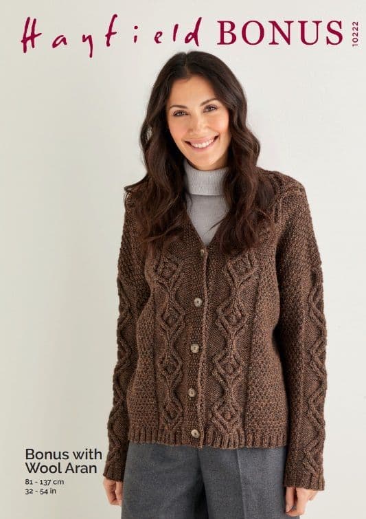 Hayfield Ladies Cardigan Knitting Pattern in Bonus Aran 10222P PDF DOWNLOAD