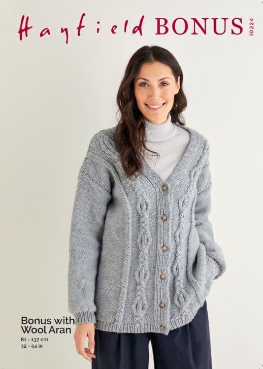 Hayfield Ladies Cardigan Knitting Pattern in Bonus Aran 10224P PDF DOWNLOAD