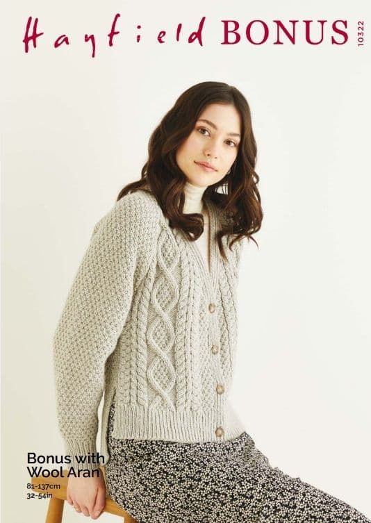 Hayfield Ladies Cardigan Knitting Pattern in Bonus Aran 10322P PDF DOWNLOAD