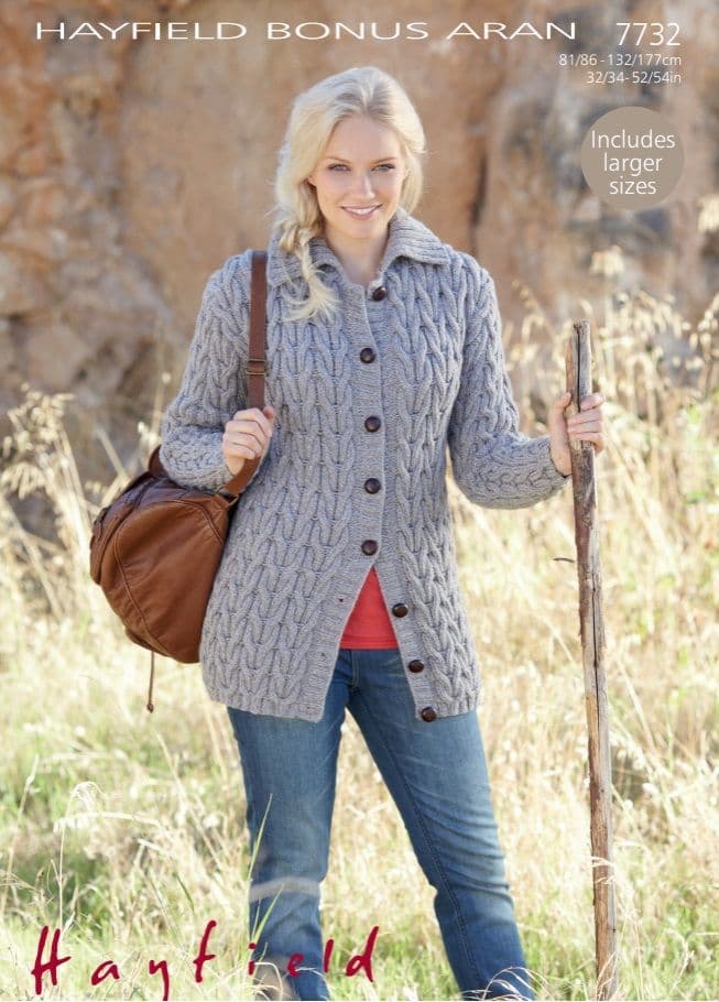 Hayfield Ladies Cardigan Knitting Pattern in Bonus Aran 7732P PDF DOWNLOAD