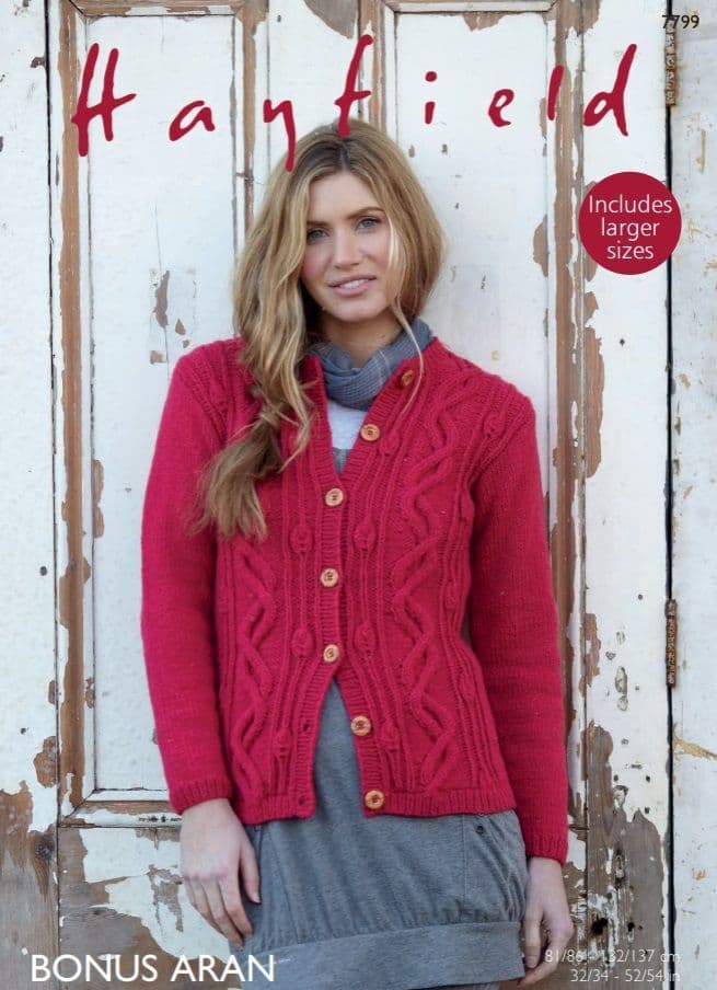 Hayfield Ladies Cardigan Knitting Pattern in Bonus Aran 7799P PDF DOWNLOAD