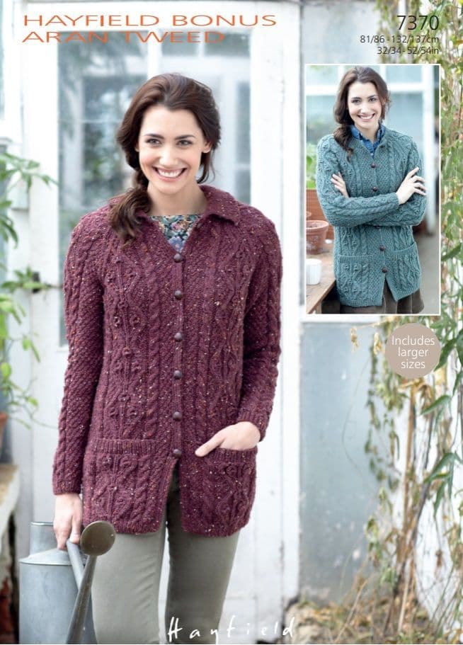 Hayfield Ladies Cardigan Knitting Pattern in Bonus Aran Tweed 7370P PDF DOWNLOAD