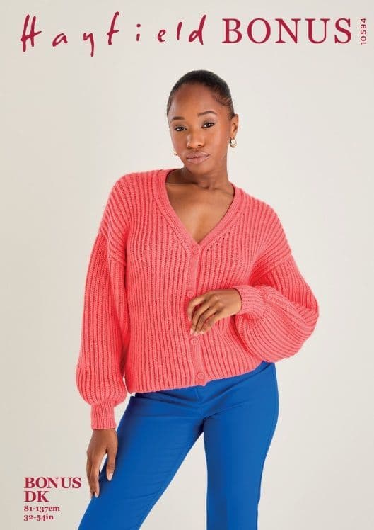 Hayfield Ladies Cardigan Knitting Pattern in Bonus DK 10594P PDF DOWNLOAD
