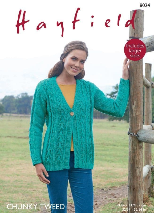 Hayfield Ladies Cardigan Knitting Pattern in Chunky Tweed 8024P PDF DOWNLOAD