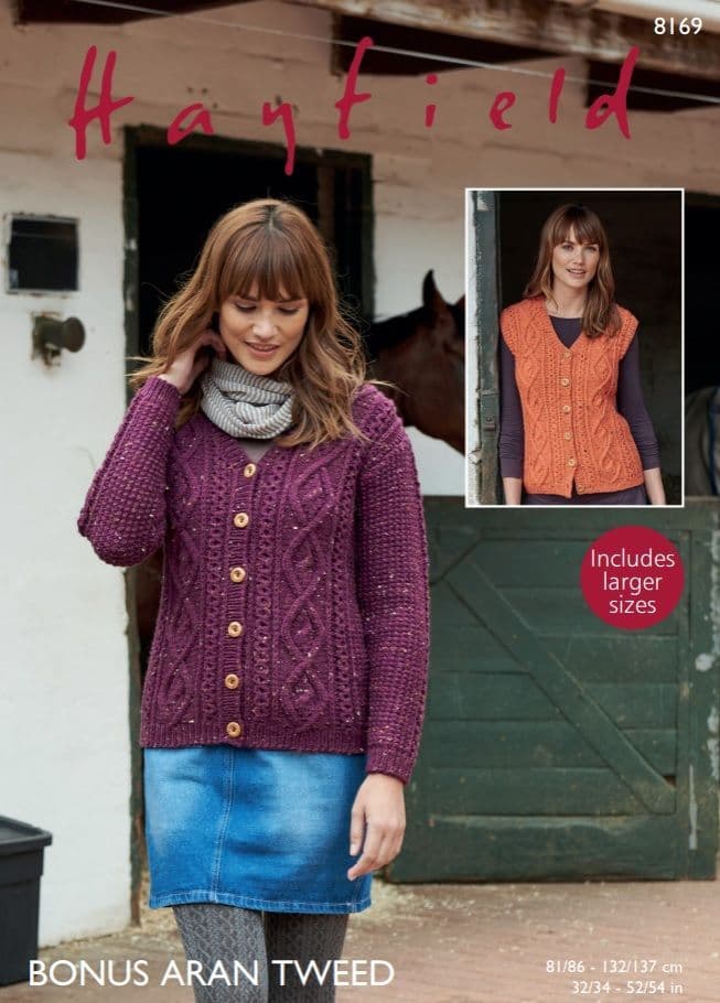 Hayfield Ladies Cardigan & Waistcoat Knitting Pattern in Aran Tweed 8169P PDF DOWNLOAD