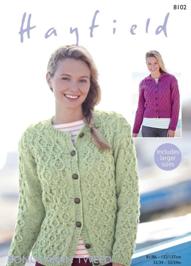 Hayfield Ladies Cardigans Knitting Pattern in Aran Tweed 8102P PDF DOWNLOAD