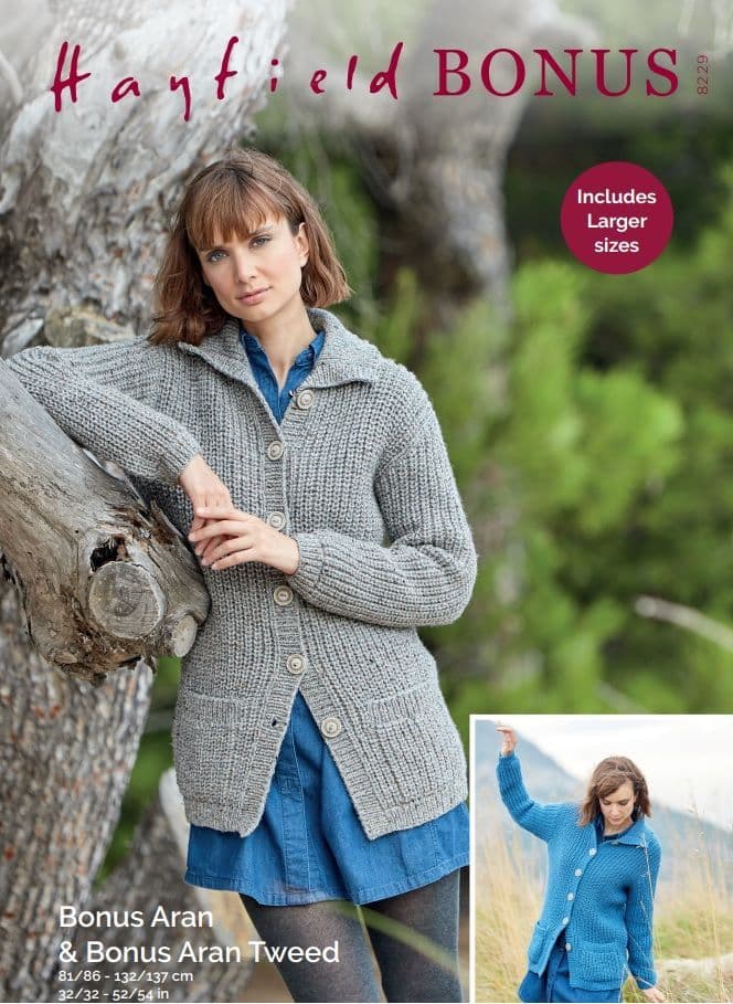 Hayfield Ladies Cardigans Knitting Pattern in Aran Tweed 8229P PDF DOWNLOAD