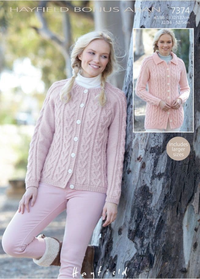Hayfield Ladies Cardigans Knitting Pattern in Bonus Aran 7374P PDF DOWNLOAD