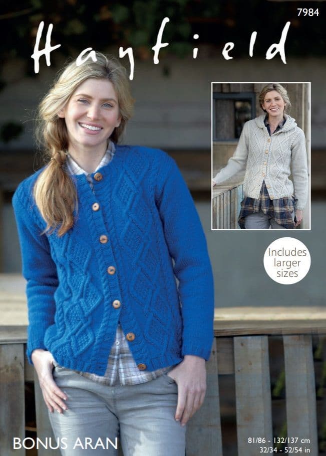 Hayfield Ladies Cardigans Knitting Pattern in Bonus Aran 7984P PDF DOWNLOAD