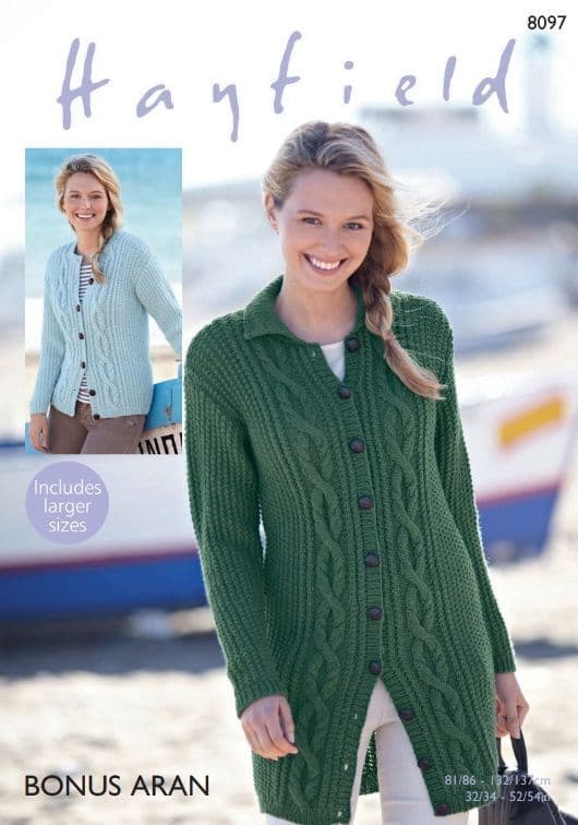 Hayfield Ladies Cardigans Knitting Pattern in Bonus Aran 8097P PDF DOWNLOAD